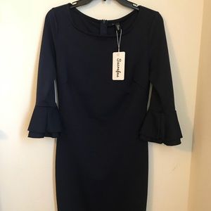 Sucrefas — Navy Ruffle-Sleeve Sheath Dress